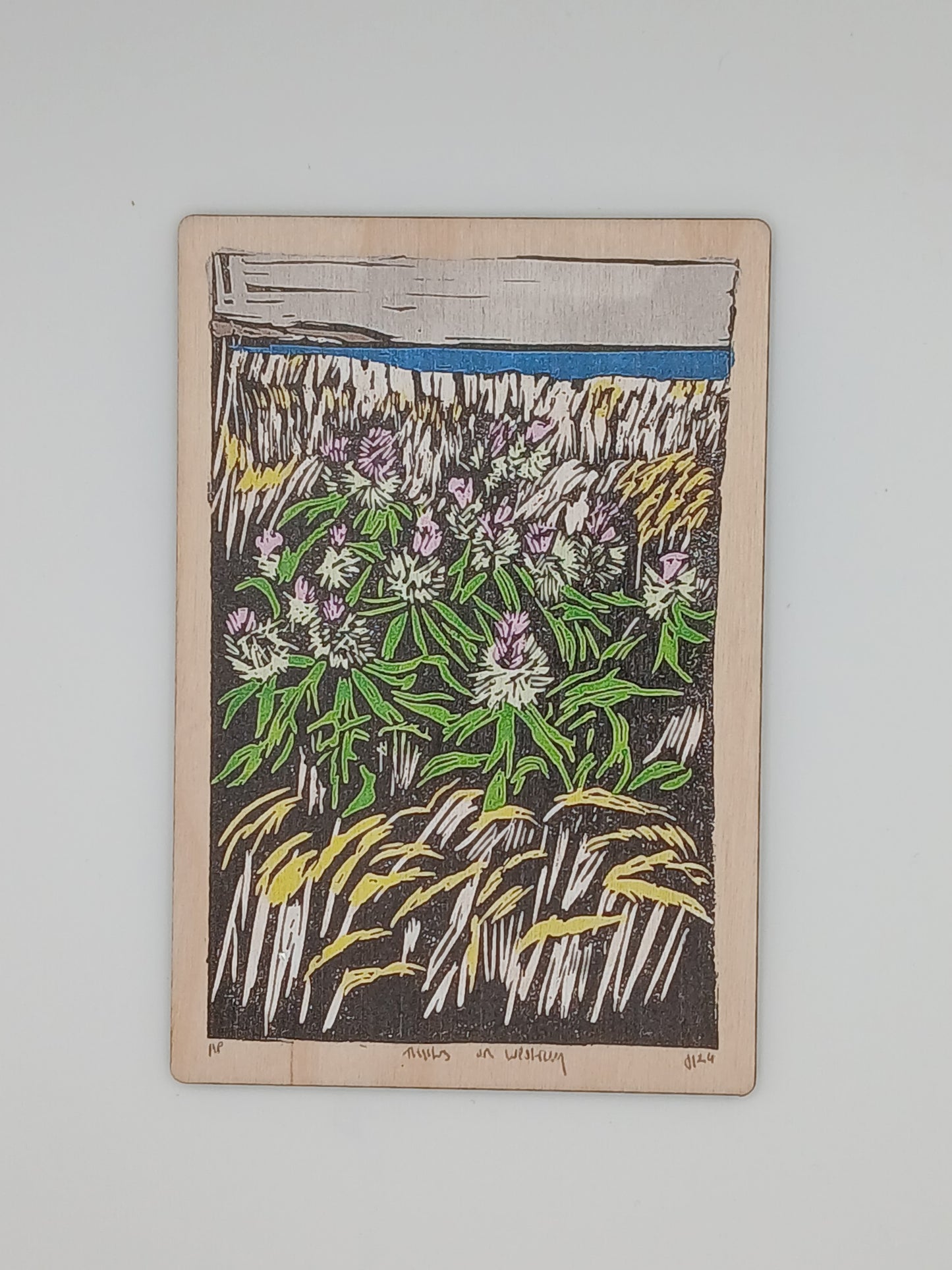Cycling Views Wooden Postcard "Thistles On Westray"